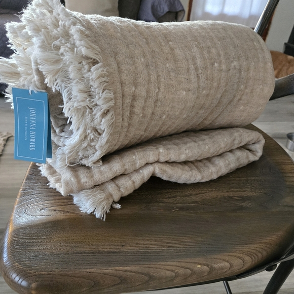 Johanna Howard Cozi Wool Gauze Throw Blanket Reversible Taupe / Natural - Picture 6 of 8